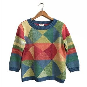 Talbots Vintage Colour Block Striped Knit Sweater L Multi-Colour Shimmer